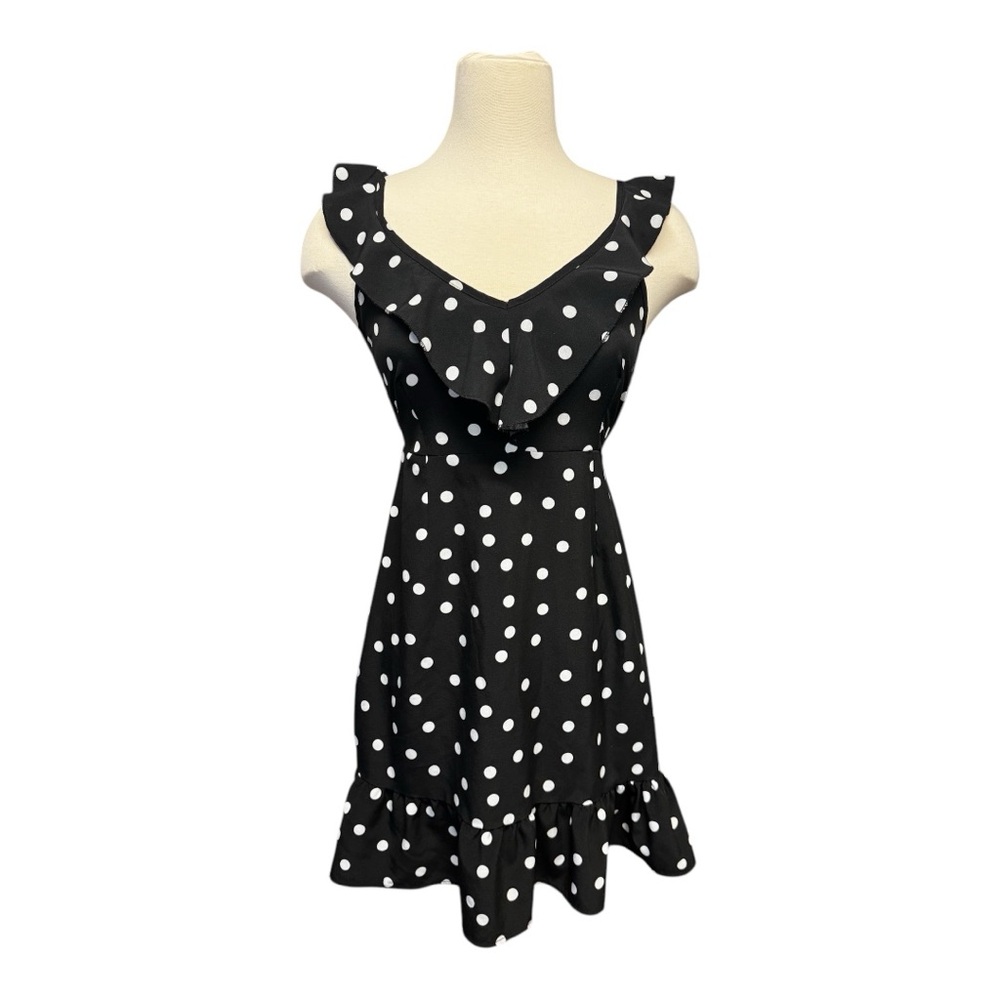Polka Dot Ruffle Dress - Black and White